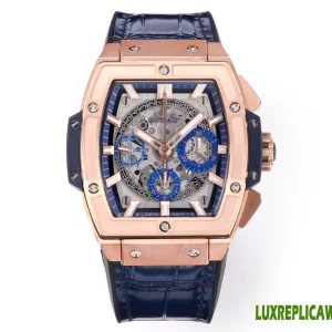 Hublot Spirit of Big Bang Replica Watches 45mm Mens Blue Dial Leather Strap 1:1 Clone Watch