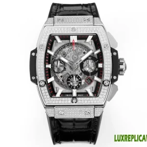 Hublot Spirit of Big Bang Replica Watches 45mm Mens Skeleton Dial Leather Strap 1:1 Clone Watch