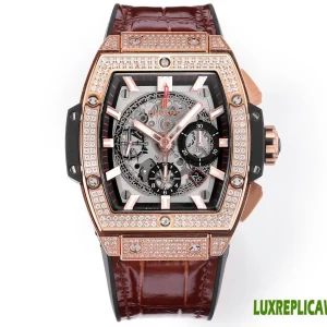 Hublot Spirit of Big Bang Replica Watches 45mm Mens Black Dial Leather Strap 1:1 Clone Watch