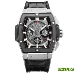 Hublot Spirit of Big Bang Replica Watches 45mm Mens Black Dial Leather Strap 1:1 Clone Watch