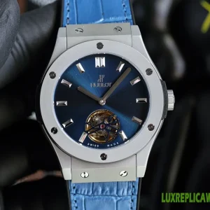 Hublot Spirit of Big Bang Replica Watches 45mm Mens Blue Dial Leather Strap 1:1 Clone Watch