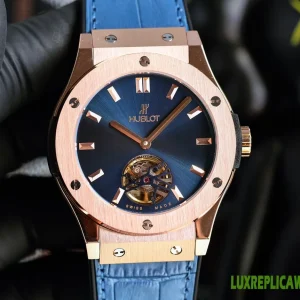 Hublot Spirit of Big Bang Replica Watches 45mm Mens Blue Dial Leather Strap 1:1 Clone Watch