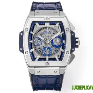 Hublot Spirit of Big Bang Replica Watches 45mm Mens Blue Dial Leather Strap 1:1 Clone Watch