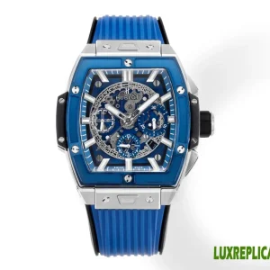 Hublot Spirit of Big Bang Replica Watches 45mm Mens Blue Dial Rubber Strap 1:1 Clone Watch
