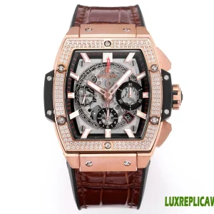 Hublot Spirit of Big Bang Replica Watches 45mm Mens Black Dial Leather Strap 1:1 Clone Watch