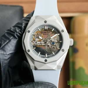Hublot Spirit of Big Bang Replica Watches 45mm Mens White Dial Rubber Strap 1:1 Clone Watch