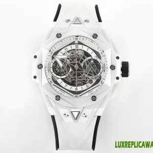 Hublot Sang Bleu II Replica Watches 45mm Mens White Dial Rubber Strap 1:1 Clone Watch