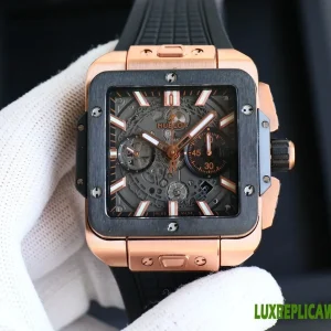 Hublot Square Bang Unico Replica Watches 42mm Mens Black Dial Rubber Strap 1:1 Clone Watch