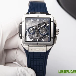 Hublot Square Bang Unico Replica Watches 42mm Mens Blue Dial Rubber Strap 1:1 Clone Watch