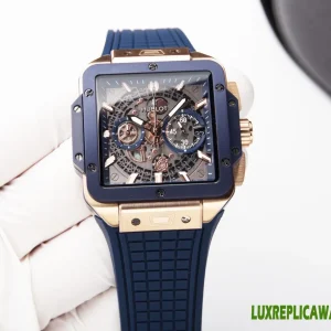 Hublot Square Bang Unico Replica Watches 42mm Mens Blue Dial Rubber Strap 1:1 Clone Watch