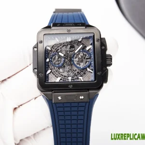Hublot Square Bang Unico Replica Watches 42mm Mens Blue Dial Rubber Strap 1:1 Clone Watch