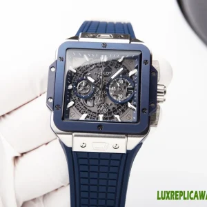 Hublot Square Bang Unico Replica Watches 42mm Mens Blue Dial Rubber Strap 1:1 Clone Watch