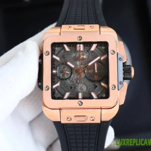 Hublot Square Bang Unico Replica Watches 42mm Mens Skeleton Dial Rubber Strap 1:1 Clone Watch
