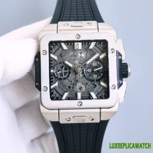 Hublot Square Bang Unico Replica Watches 45mm Mens Black Dial Rubber Strap 1:1 Clone Watch