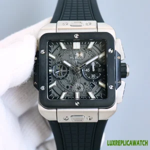 Hublot Square Bang UNICO Replica Watches 45mm Mens Black Dial Rubber Strap 1:1 Clone Watch