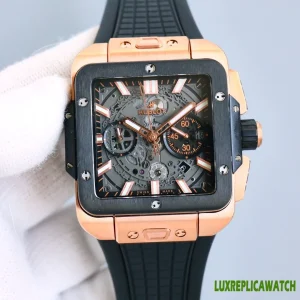 Hublot Square Bang Unico Replica Watches 45mm Mens Black Dial Rubber Strap 1:1 Clone Watch