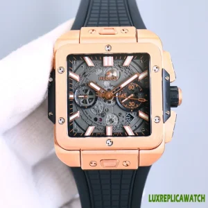 Hublot Square Bang Unico Replica Watches 45mm Mens Grey Dial Rubber Strap 1:1 Clone Watch