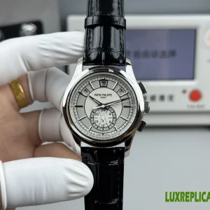 Patek Philippe Complicated Replica Watches 40mm Mens White Dial Leather Strap 1:1 Clone Watch