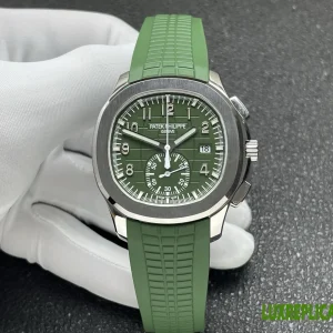 Patek Philippe Aquanaut Replica Watches 42.2mm Mens Green Dial Rubber Strap 1:1 Clone Watch