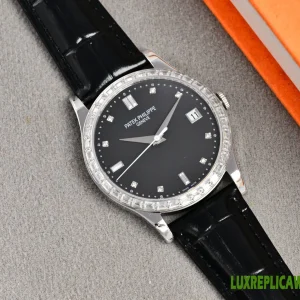 Patek Philippe Calatrava Replica Watches 39mm Mens Black Dial Leather Strap 1:1 Clone Watch