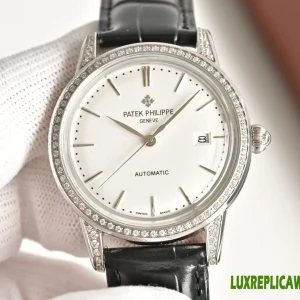 Patek Philippe Calatrava Replica Watches 39mm Womens White Dial Leather Strap 1:1 Clone Watch
