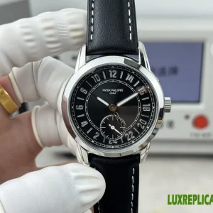 Patek Philippe Calatrava Replica Watches 40mm Mens Black Dial Leather Strap 1:1 Clone Watch