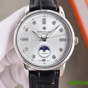 Patek Philippe Calatrava Replica Watches 40mm Mens Silver Dial Leather Strap 1:1 Clone Watch