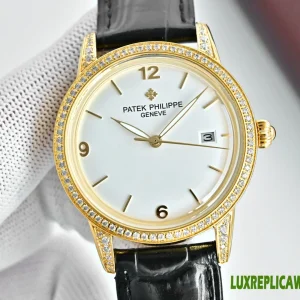 Patek Philippe Calatrava Replica Watches 40mm Mens White Dial Leather Strap 1:1 Clone Watch