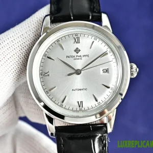 Patek Philippe Calatrava Replica Watches 40mm Mens White Dial Leather Strap 1:1 Clone Watch