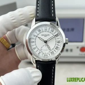 Patek Philippe Calatrava Replica Watches 40mm Mens White Dial Leather Strap 1:1 Clone Watch