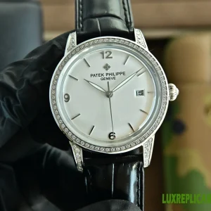 Patek Philippe Calatrava Replica Watches 40mm Mens White Dial Leather Strap 1:1 Clone Watch