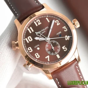 Patek Philippe Calatrava Replica Watches 40.8mm Mens Brown Dial Leather Strap 1:1 Clone Watch