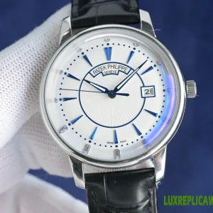 Patek Philippe Calatrava Replica Watches 42mm Mens White Dial Leather Strap 1:1 Clone Watch