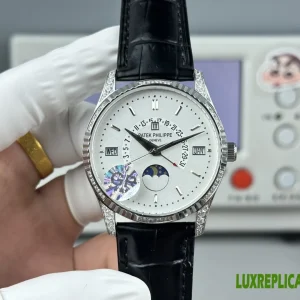 Patek Philippe Complications Replica Watches 40mm Mens White Dial Leather Strap 1:1 Clone Watch