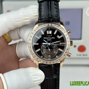 Patek Philippe Complications Replica Watches 38mm Mens Black Dial Leather Strap 1:1 Clone Watch