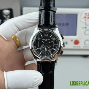 Patek Philippe Complications Replica Watches 40mm Mens Black Dial Leather Strap 1:1 Clone Watch