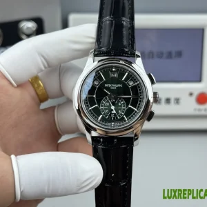 Patek Philippe Complications Replica Watches 40mm Mens Black Dial Leather Strap 1:1 Clone Watch