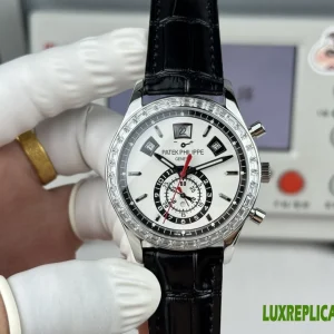 Patek Philippe Complications Replica Watches 40mm Mens White Dial Leather Strap 1:1 Clone Watch