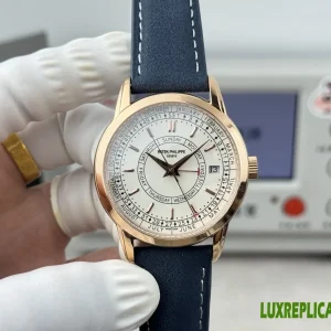 Patek Philippe Complications Replica Watches 40mm Mens White Dial Leather Strap 1:1 Clone Watch