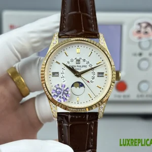 Patek Philippe Complications Replica Watches 40mm Mens White Dial Leather Strap 1:1 Clone Watch