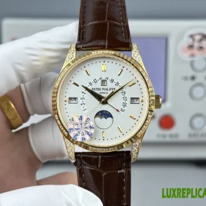 Patek Philippe Complications Replica Watches 40mm Mens White Dial Leather Strap 1:1 Clone Watch