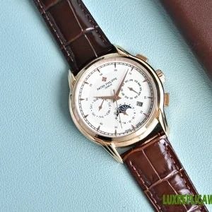 Patek Philippe Complications Replica Watches 42mm Mens White Dial Leather Strap 1:1 Clone Watch