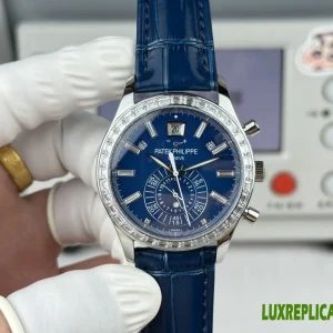 Patek Philippe Complications Replica Watches 40mm Mens Blue Dial Leather Strap 1:1 Clone Watch