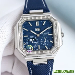 Patek Philippe Cubitus Replica Watches 45mm Mens Blue Dial Leather Strap 1:1 Clone Watch
