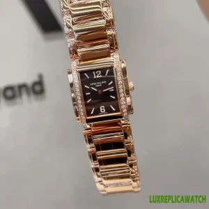 Patek Philippe Twenty-4 Replica Watches 25mm Womens Black Dial Metal Bracelet 1:1 Clone Watch