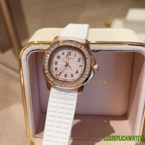 Patek Philippe Twenty-4 Replica Watches 36.5mm Womens Pink Dial Rubber Strap 1:1 Clone Watch