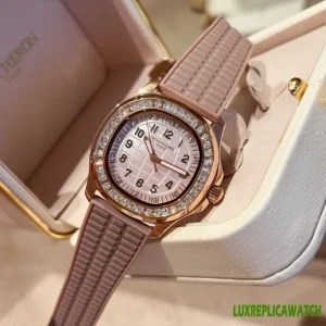Patek Philippe Twenty-4 Replica Watches 36.5mm Womens Pink Dial Rubber Strap 1:1 Clone Watch