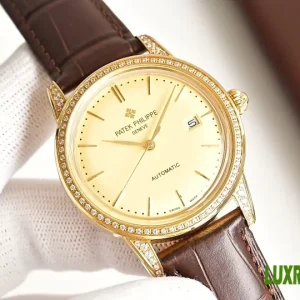Patek Philippe Twenty-4 Replica Watches 30mm Womens Gold Dial Leather Strap 1:1 Clone Watch
