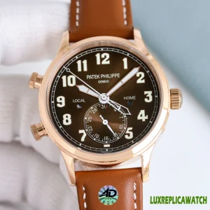 Patek Philippe Calatrava Replica Watches 40.8mm Mens Brown Dial Leather Strap 1:1 Clone Watch