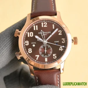 Patek Philippe 5524G Replica Watches 40.8mm Mens Brown Dial Leather Strap 1:1 Clone Watch